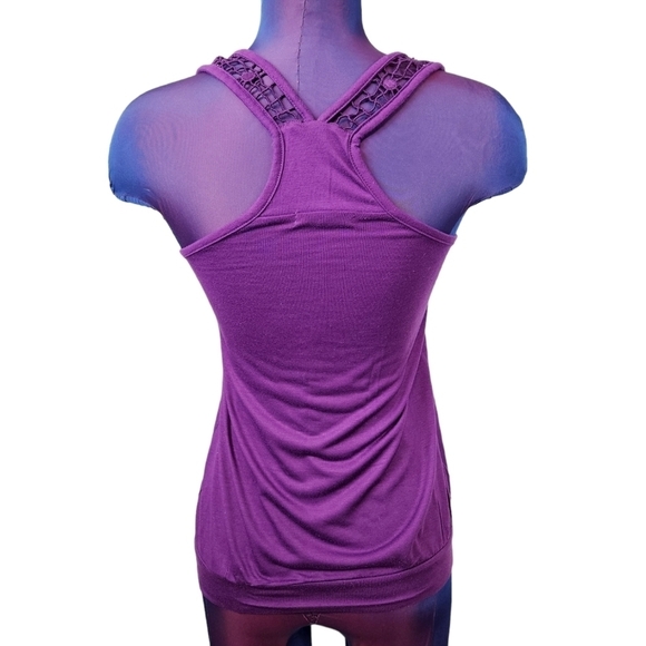 Energie Purple Crocheted Racerback Floral Embroidered Tank Top Women's Small - Picture 5 of 9